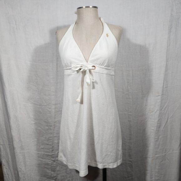 RALPH LAUREN sz L White Terry Cloth Halter Cover Up Dress Gold Pony - Picture 12 of 12
